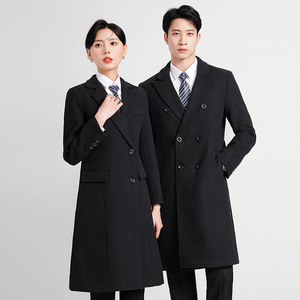 Men Wool Overcoat Mid Length Double Breasted Winter Coat Professional Work Uniform For Office Front Desk - Product Image 2