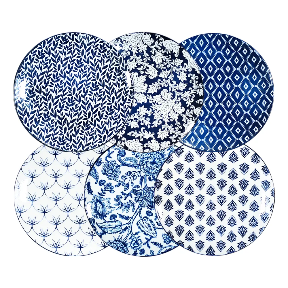 공장 공급 패드 인쇄 진한 파란색 도자기 접시 도매 및 가정용 로고 허용 인기있는 세라믹 식탁