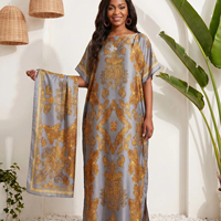 Gaun Wanita Ukuran Besar Model Kimono Lengan Pendek, Bahan Polyester, Motif Bunga Elegan, Cocok untuk Acara Formal, Model Longgar, Gaya Afrika