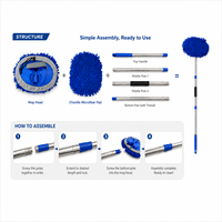 Kit de lavage de voiture télescopique en chenille à 3 sections, brosse de nettoyage de voiture en microfibre à long manche détachable en acier inoxydable