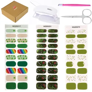 Lente Collectie Nail Wraps Kit 20 Stickers Met Zon Mini Lamp Schaar Persstang 6 In 1 Nagelstrips Kit