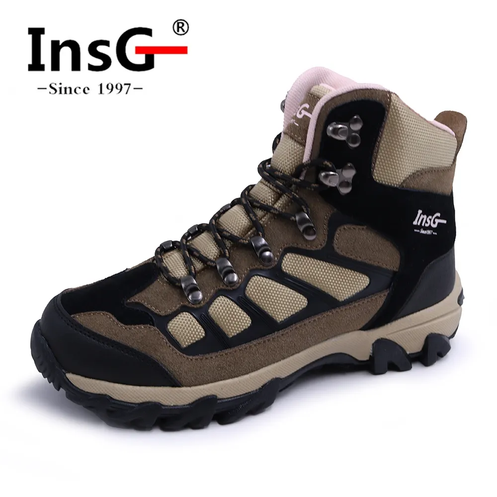 INSG Womens Walking Waterproof Leather Boots Lightweight Vent Breathable Hiking Trekking Shoes 2206