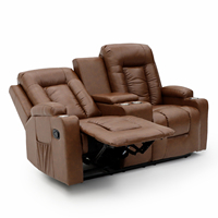 Geeksofa Ensemble de canapés inclinables classiques Manual Leather Fabric Love Seater Console Cup Holder Extensible Massage Wood for Living Room