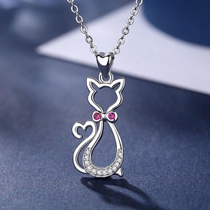 Plata de Ley 925 del Día de San Valentín de 100 idiomas diferentes te amo collar del gato - Product Image 3