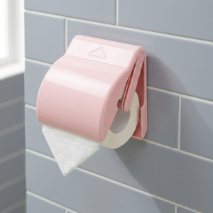 Support mural rectangulaire moderne en plastique pour rouleau de papier toilette, rose clair, pour maison, hôtel, salle de bain, avec boîtier de protection - Product Image 2