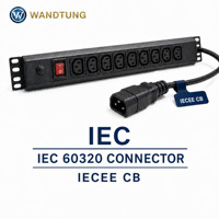 Multiprise universelle PDU 6 prises avec double interrupteur 10A, unité de distribution d'alimentation à montage en rack avec câble de 2 m 1,5 mm² pour systèmes de rack
