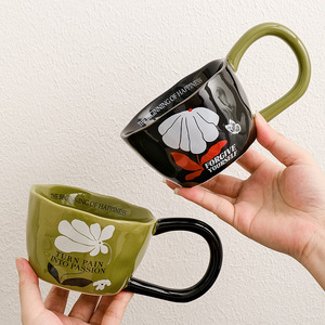 Nuova Tazza da Viaggio in Ceramica di Design Retrò Americano per Coppie, con Manici Grandi a Forma di Orecchie, per Colazione e Caffè - Product Image 2