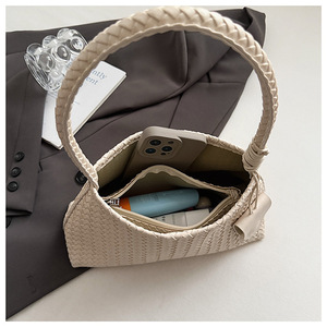 Bolso <span class=keywords><strong>de</strong></span> Hombro Tejido a Mano Estilo Coreano con Cierre, Bolso <span class=keywords><strong>de</strong></span> Mano <span class=keywords><strong>de</strong></span> PU Retro Casual y Moderno para Mujer - Product Image 6