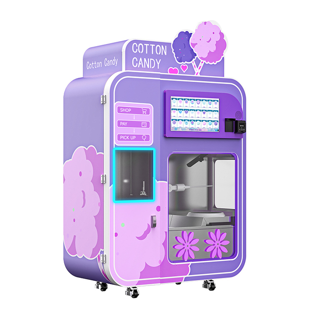 New Customized Commercial Fully Automatic 2400W Cotton Candy Vending Machine 4-axis Robotic Arm Coin Cash Card Payment System