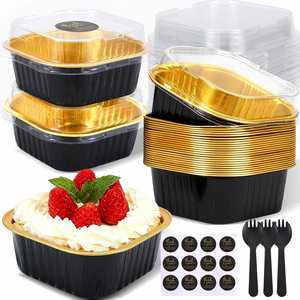 300ml Black Gold Square Color Pulp Moulding Food Grade Disposable <b>Containers</b> Plastic PP Lid Customizable Airline Catering Boxes - Product Image 1