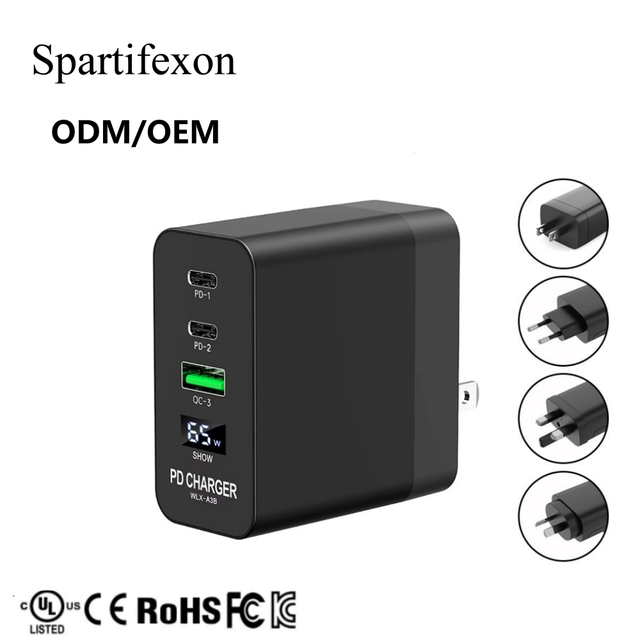 QC+PC 65W USB Wall Charger Portable PD 3.0 Quick Charger 3-in-1 Wireless US Plug Type-C Mobile Phones Tablets Traveling Digital