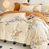 Ensemble de draps de lit 4 pièces en coton à imprimé floral orange et à fleurs bon marché en gros