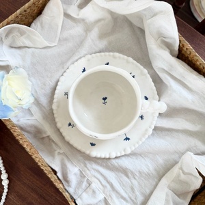 Ensemble tasse à café et soucoupe en céramique à bord perlé motif fleur française, créatif, pour <span class=keywords><strong>le</strong></span> thé de l'après-midi, et assiettes à gâteau - Product Image 5