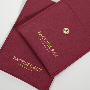 PackSecret Luxury Microfiber Jewelry Red Pouch with Single <b>Button</b> Half Cover Pocket Deboss Logo Pouch with <b>Magnetic</b> Box Custom - Product Image 4