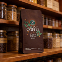 Sachet de café personnalisé à soufflets latéraux 125g, brillant, pour grains torréfiés, thermoscellable, imprimé marron, à fond plat, fournisseur