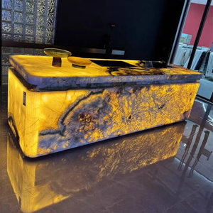 लक्जरी आयताकार पत्थर चमकदार द्वीप डाइनिंग टेबल एकीकृत पानी पट्टी के साथ लक्जरी आयताकार पत्थर चमकदार द्वीप डाइनिंग रूम फर्नीचर - Product Image 4