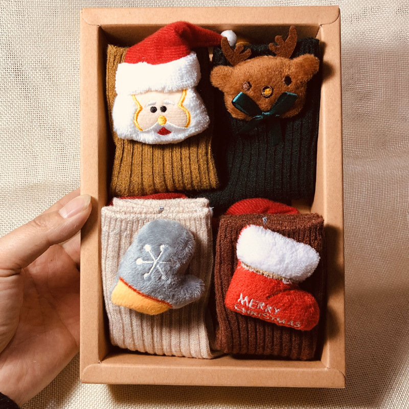 До 2 лет Детские носки с рождественским рисунком, Прямая продажа Нескользящие кремния для маленьких и новорожденных настоящего милый подарочный набор забавные носки для малышей с рождественским принтом