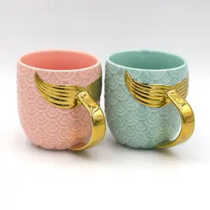 Toptan kağıt bardaklar mermaid-P648 kahvaltı süt bardak altın saplı seyahat kupalar denizkızı kuyruğu seramik bardak yaratıcı seramik fincan çay fincanı kahve kupa