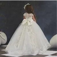 Robes de demoiselle d'honneur ivoire avec appliques en tulle et dentelle pour mariage, robes de cérémonie pour tout-petits, baptême, anniversaire, première communion