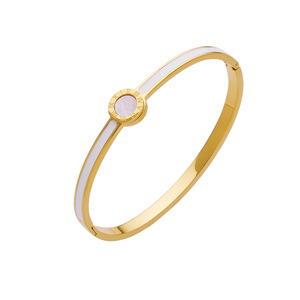 2025 New Luxury Handmade 18K Gold Plated Stainless Steel <b>Bracelet</b> Color Enamel <b>Shell</b> Inlay Fashion Cuff Bangle - Product Image 5
