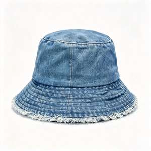 Chapeau Bob en Jean Délavé 100% Coton Unisexe à Bord Brut Effiloché Large Bord Style Vintage Vieilli Protection UV Extérieur - Product Image 4