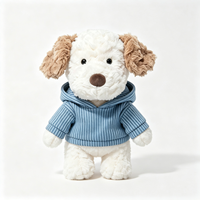 Peluche personnalisée Bouledogue Bouclée avec Sweat à Capuche en Jean Bleu Clair, Jouet en Peluche Assis, Cadeau Compagnon, Adorable Chien en Peluche