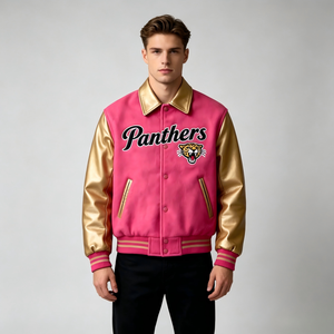 OEM <strong>Men's</strong> Varsity Jacket Stand Fashion Warm <strong>Clothes</strong> Plus Size Jackets Custom Embroidered Logo Leather Baseball Bomber Jacket - Product Image 4