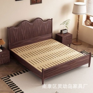 Vintage Style 1.8m Double Bed Solid Walnut Wood French Retro Storage Bed Bedroom Furniture - Product Image 5