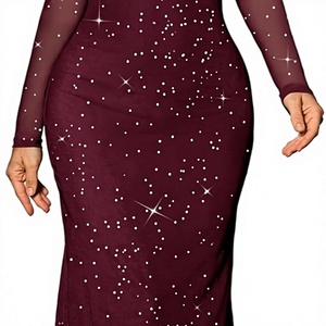 New Designer Formal Cashmere Off-Shoulder <b>Sequin</b> Solid Color Mesh Quick Dry Sexy Women's Floor-Length Dress - Product Image 3
