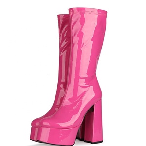 Pure Color 14.5 High Heels Dignity Outdoor Young Women Fashion Open Round Toe Chunky Heels Zipper Decorate Shoes - Product Image 2