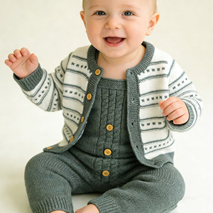 Conjunto de <span class=keywords><strong>Ropa</strong></span> de Bebé Tejida, Cárdigan y Pelele para Recién Nacido, <span class=keywords><strong>Invierno</strong></span>, Niño, Rayas, Manga Larga - Product Image 2