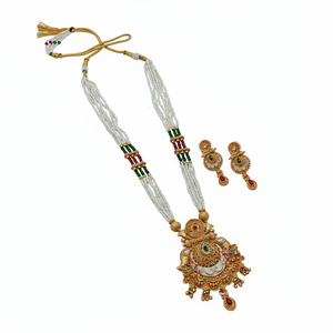 Juego de Collar Largo con Perlas Verdes y Rosas, Chapado en Oro, Jewelemarket 10581212PGR, Joyería Fina Exquisita - Product Image 2