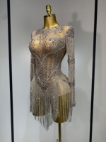 Nouvelle combinaison sexy en strass pour femme, combinaison en maille transparente scintillante, tenue de scène, danse, boîte de nuit, soirée