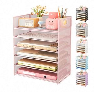 6 Tier Paper <b>File</b> Tray <b>Organizer</b> Mesh Desk Letter Metal <b>File</b> Folder Accessories Sorter with Handle Stackable Slide Tray - Product Image 3
