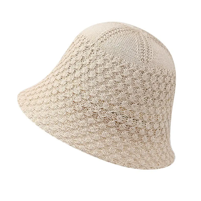 Chapeau de pêcheur crocheté en paille de protection solaire couleur unie décontracté pour hommes Chapeau seau tricoté creux personnalisé