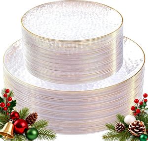 Assiettes en plastique transparentes <span class=keywords><strong>pour</strong></span> Noël, martelées, fantaisie, classiques, rondes, jetables, résistantes, <span class=keywords><strong>pour</strong></span> <span class=keywords><strong>les</strong></span> fêtes - Product Image 1