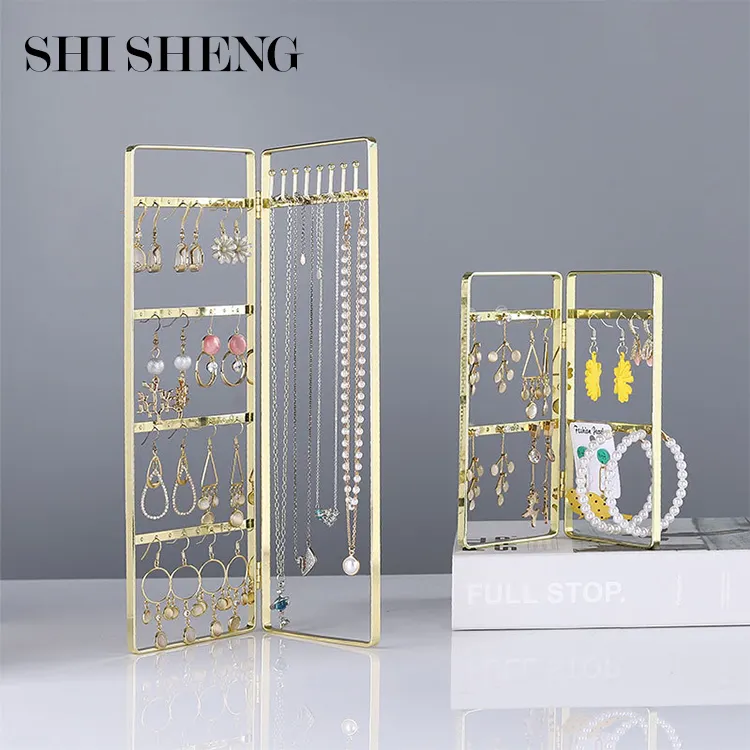 SHI SHENG Giá Đỡ Bông Tai Gấp Được Màn Hình Mạ Vàng Nghệ Thuật Bằng Sắt Giá Trưng Bày Vòng Tay Vòng Cổ Cho Giá Trưng Bày Trang Sức