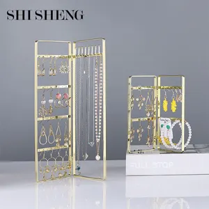SHI SHENG 철 예술 금 도금 스크린 보석 전시 저장 선반을 위한 접히는 귀걸이 홀더 팔찌 목걸이 진열대