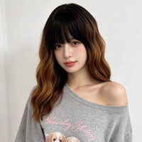 Perruque complète pour femme, style naturel, franges effilées, boucles soyeuses mates couleur rose, franges mi-longues, couches d'air, fabriquée à la machine