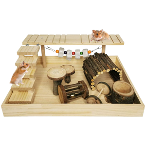 Plateforme d'activités en bois naturel pour hamsters et gerbilles, système <span class=keywords><strong>de</strong></span> gymnastique pour souris, accessoires <span class=keywords><strong>de</strong></span> cage d'exercice pour hamsters syriens - Product Image 1