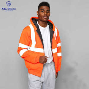 Venta al por mayor de ropa al aire libre <span class=keywords><strong>zip</strong></span> up hoodie naranja Capucha con cordón lado bolsillos de mano - Product Image 1