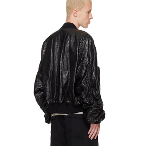 Chaqueta de Cuero Tipo Bomber con Cierre de Cremallera Personalizada OEM, Cuello Alto de Punto Acanalado, Chaqueta de Cuero de Alta Calidad - Product Image 2