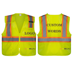 سترة أمان عالية الوضوح من الفئة 2 حسب معايير ANSI بلونين مع شريط عاكس بعرض 2 بوصة وإغلاق بسحاب وشعار مخصص وحقيبة أمامية - Product Image 3