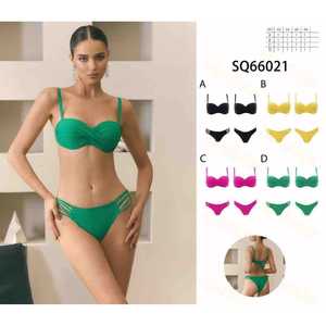 Costume da bagno intero HDJ taglie forti con controllo pancia, perizoma con perline, scollo all'americana, in spandex e poliestere, tinta unita, per la spiaggia - Product Image 1