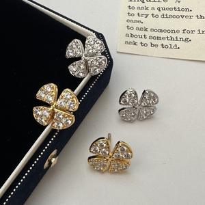 S925 Pure <b>Silver</b> Micro-Inlaid Zirconium Antiqued Leaf Style <b>Stud</b> Earrings Shiny Simple Compound Design - Product Image 5
