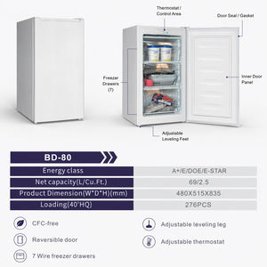 Congélateur vertical 80L à prix abordable pour hôtels et bureaux, réfrigérateur profond, économe en énergie, faible consommation d'énergie pour une rentabilité optimale - Product Image 5