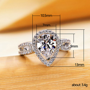 F1198 Anello di fidanzamento da donna con diamante sintetico taglio a pera romantico e pietre laterali per gioielli da matrimonio - Product Image 5