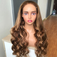 Perruques brésiliennes 13x4 Body Wave avec mèches, en cheveux humains vierges, avec dentelle frontale suisse HD transparente pour femmes noires