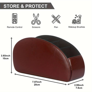 Wholesale 5 Grid Pu Leather Organizer <b>Remote</b> Control <b>Holder</b> Desktop Storage Box Phone Tv Cosmetics Brush Media Controllers - Product Image 4