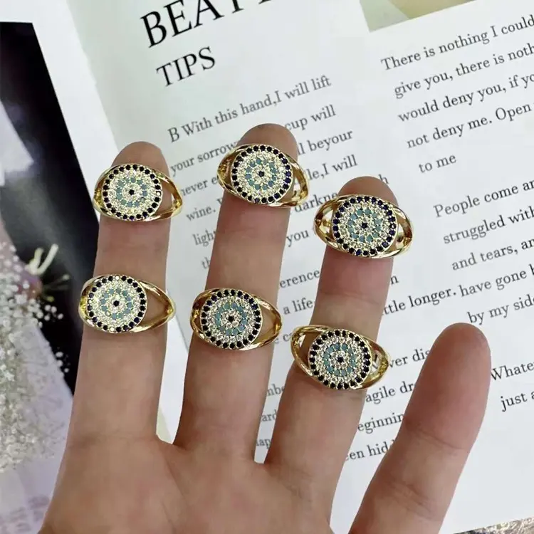 Jinyuan Jewelry Copper Cubic Zircon Blue Eye Adjustable Ring